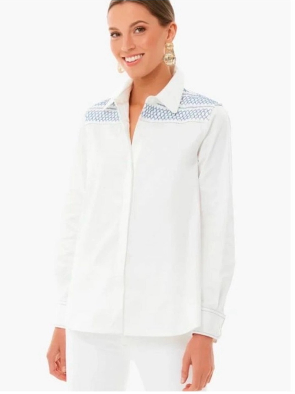Tuckernuck White Smoking Marlow Button-Down Shirt with Blue Embroidery sz XL